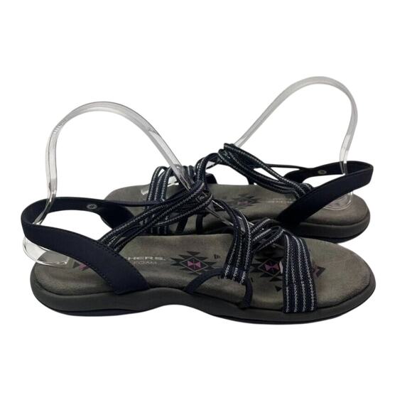 Skechers Sandals Womens 8 Slingback Blue Striped Strappy Stretch Reggae Slim - Picture 4 of 9